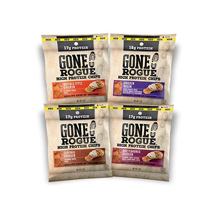 Gone Rogue High Protein Chips, Low Carb, Gluten Free, Keto Friendly Snacks - Variety Pack, 8 pack, 4 Flavors: Chicken…