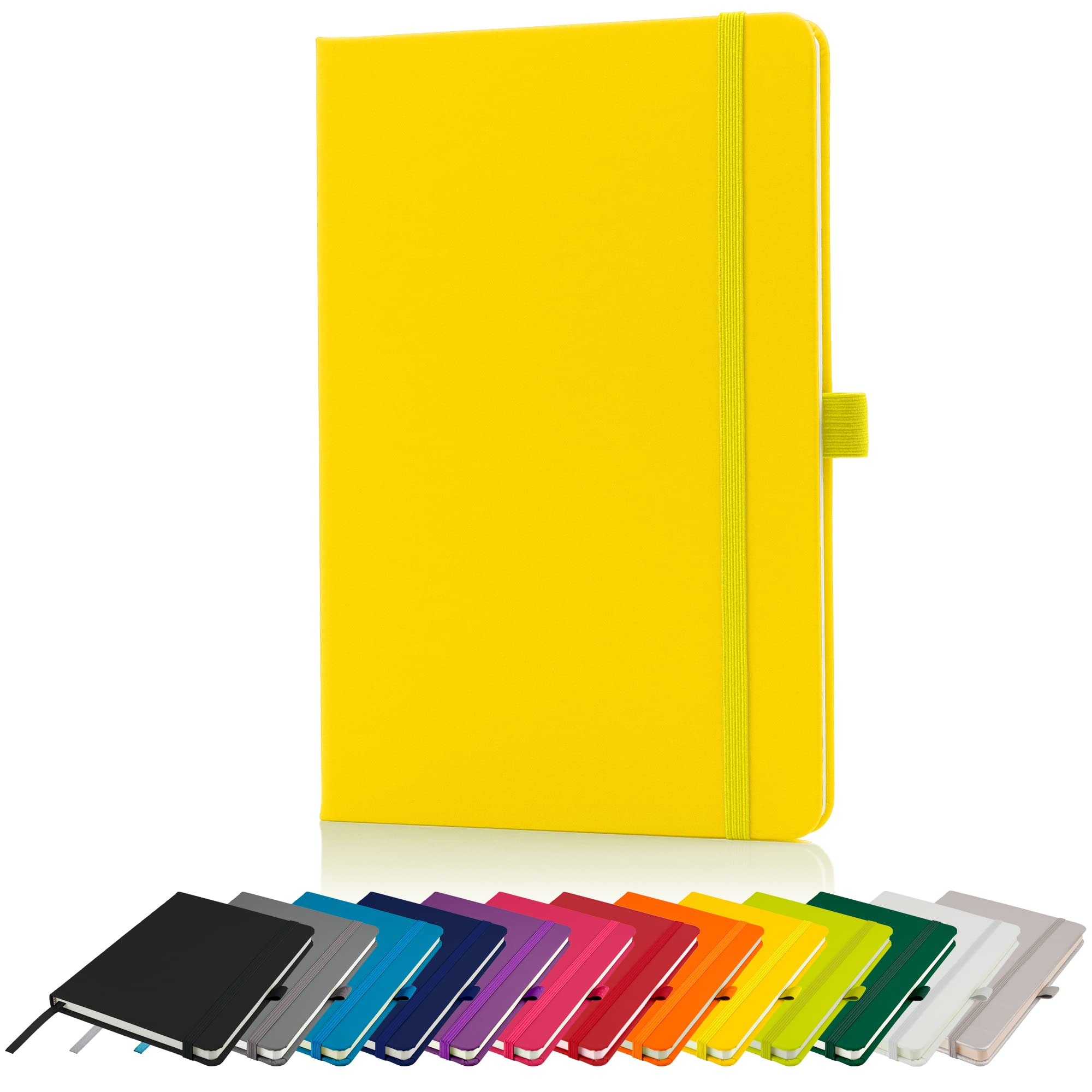 Savvy Bee Premium A5 Notebook New Lined Hardback Journal with Pen Loop,196 Page, Elastic Closure and Ribbon Marker Notepad Note Book Notes Pad (Yellow)