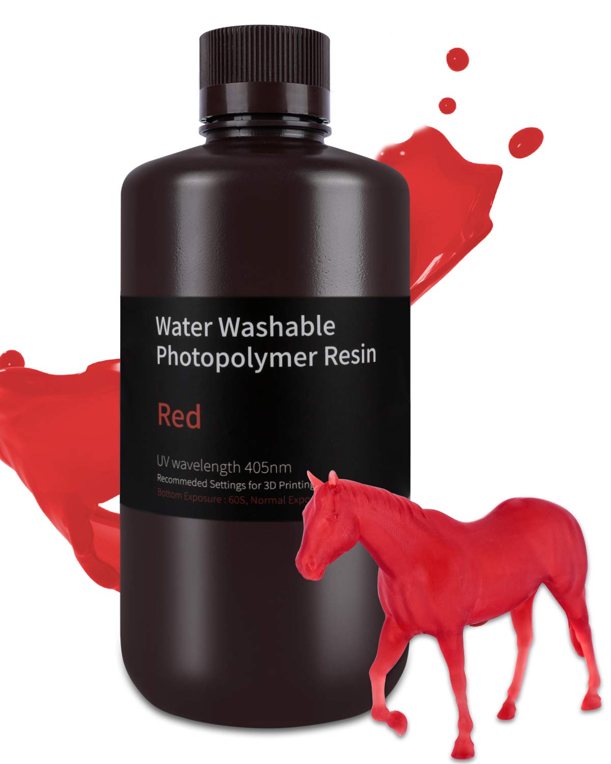 ELEGOO Water Washable 3D Printer Resin, Clear Red 1000g, Fast Curing, Easy Cleanup with Water, Smooth Finish & High Precision 405nm UV Resin for LCD/MSLA 3D Printing