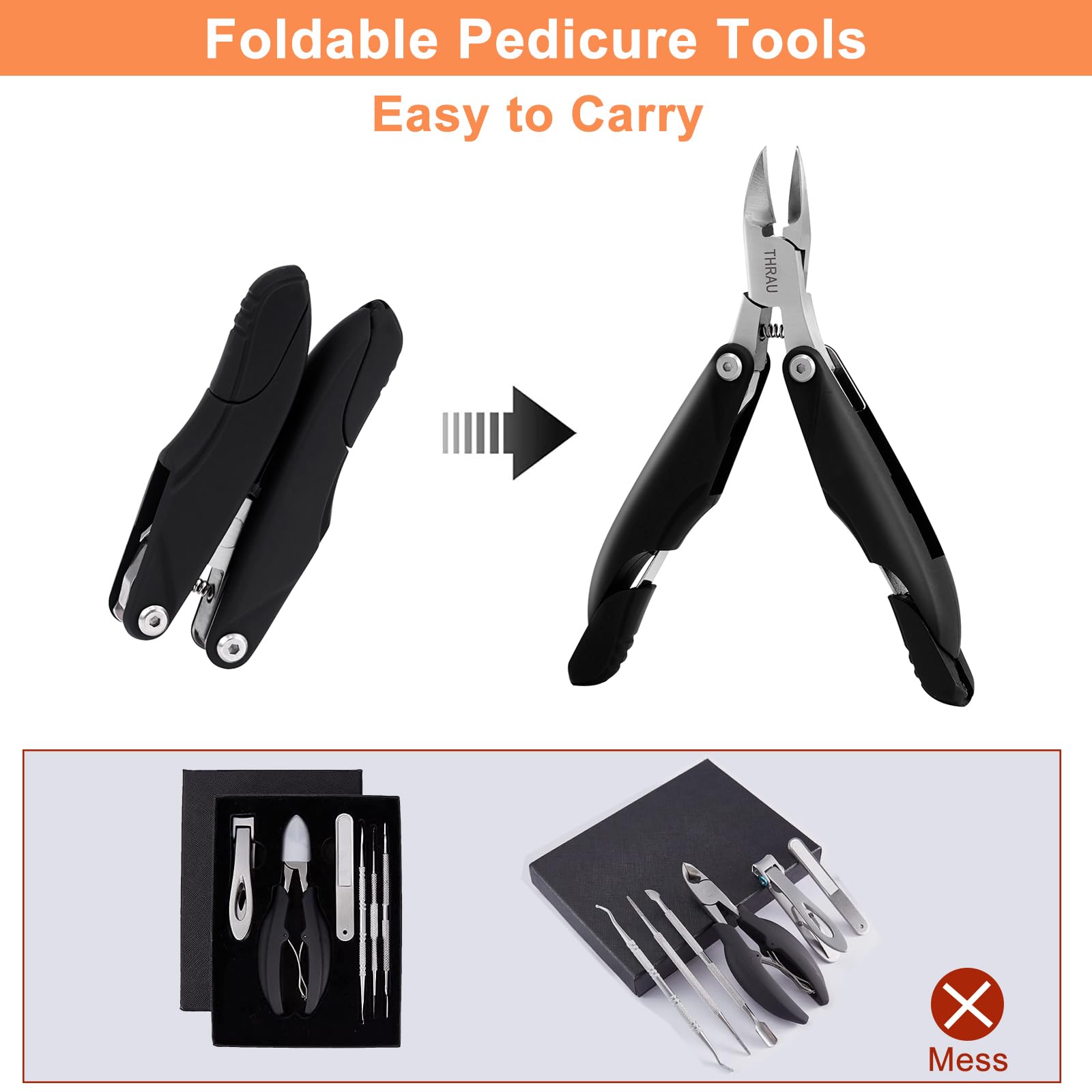 THRAU THRAU Foot Nail Clipper, 3 in 1 Folding Nail Clipper, Stainless Steel Nail Clipper, Gift Box Manicure Set
