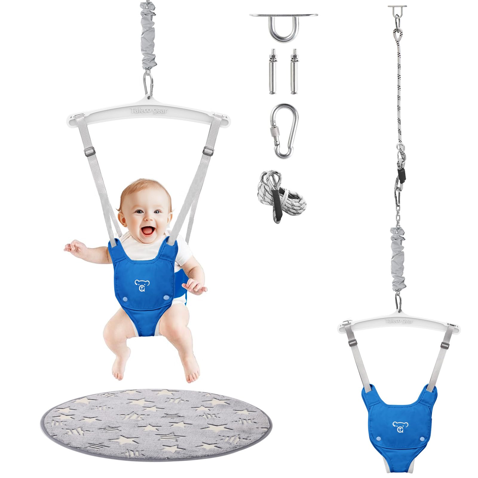 Photo 1 of Baby Jumper with a Ceiling Hook for Infant & Toddlers, Baby Door Jumper with Adjustable Chain, Protable Kids Bouncers for Indoor/Outdoor, Baby Doorway Jumper with Soft Rug