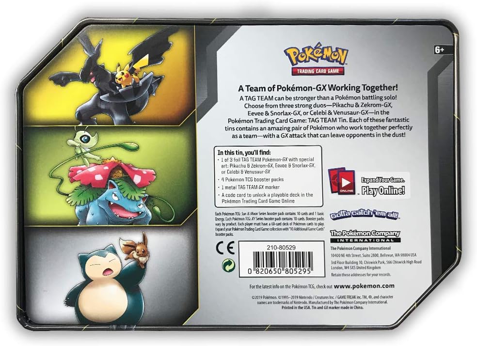 Pokemon Tcg Sun Moon Team Up Collectors Tin Containing 4 Booster Packs And Featuring A Foil Pikachu Zekrom Gx Card