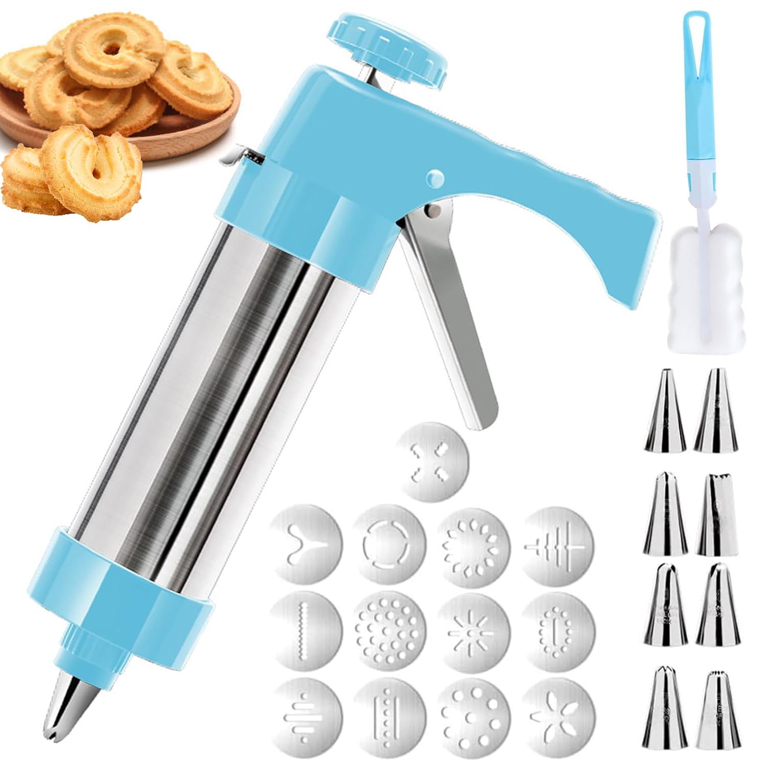 Photo 1 of *MINOR DAMAGE - USED*
Hendiy Cookie Press, Cookie Press Gun Kit Stainless Steel Cookies Maker with 13 Cookies Discs and 8 Piping Tips for Baking