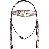 HILASON Western Headstall Bridle Genuine Leather Tan for Horses | Genuine American cowhide, hand-finished tan/white, rivets, standard-size horses, ample adjustments