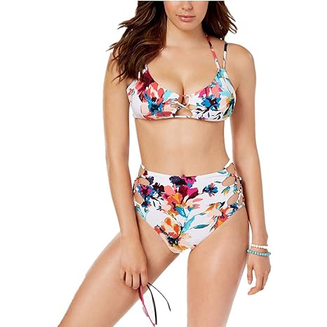 Bikini-Sets für Frauen Sexy Printed Strappy Front Cutout Halter Neck Swimwear Mit Chest Pad Two Pieces Swimsuit Top mit High 