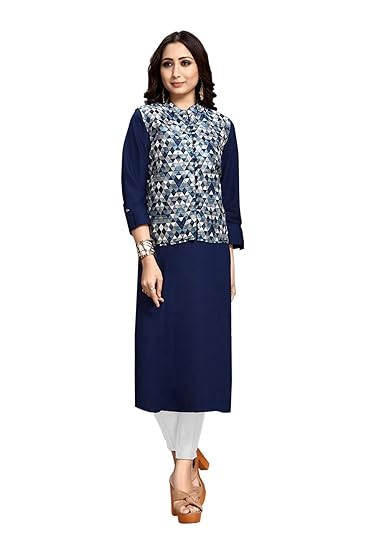 Uniform Sarees Corp Ethena Ethnic Workwear for Corporate Offices | A-Line Kurta | Cotty | Leggings Blue White