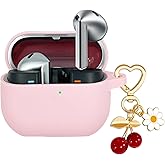 AGAOSH Protective Case for Samsung Galaxy Buds 3 & Galaxy Buds 3 Pro,Cute Cherry Charm Keychain,Pink Print Soft Silicone Skin Protective Case Daisy for Galaxy Buds3 Pro Earbuds for Women Men Pink