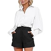 BTFBM Women Blouses Spring Fall Outfits Satin Lantern Long Sleeve Shirts Button Down Dressy Work Business Casual Tops
