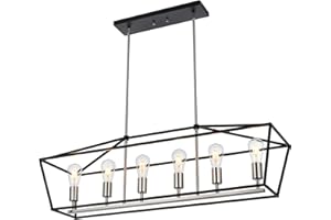 BONLICHT Contemporary Dining Room Chandelier 6 Light Rectangle Farmhouse Hanging Ceiling Linear Kitchen Island Lighting Black and Brushed Nickel Modern Pendant Lights for Living Room Cafe Bar Counter