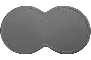 POSAPET Silicone Dog Cat Bowl Mat Waterproof Pet Feeding Mat Non-Slip Dog Placemat Water Bowl Pad Dark Gray 18.7″x10.6″
