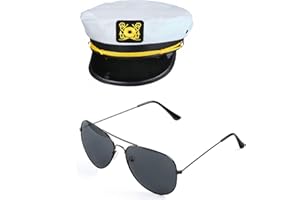 Beelittle Yacht Captain Hat Costume Accessories Set Sailor Hat with Captain Prop & Aviator Sunglasses