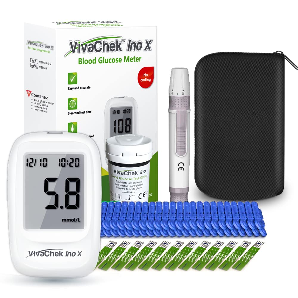 VivaChek Diabetes Test Kit, 𝐍𝐒𝐇-𝐀𝐩𝐩𝐫𝐨𝐯𝐞𝐝 Blood Sugar Monitor with Ketone and Hypo Warning, 900 Memory, Blood Glucose Monitor with Test Strips x 50 and Lancet x 50 -in mmol/L