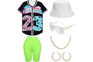 WILDPARTY 80s 90s Outfit for Women, Unisex Hip Hop Costume Baseball Jersey Shirt Yoga Pants Rapper Accessories