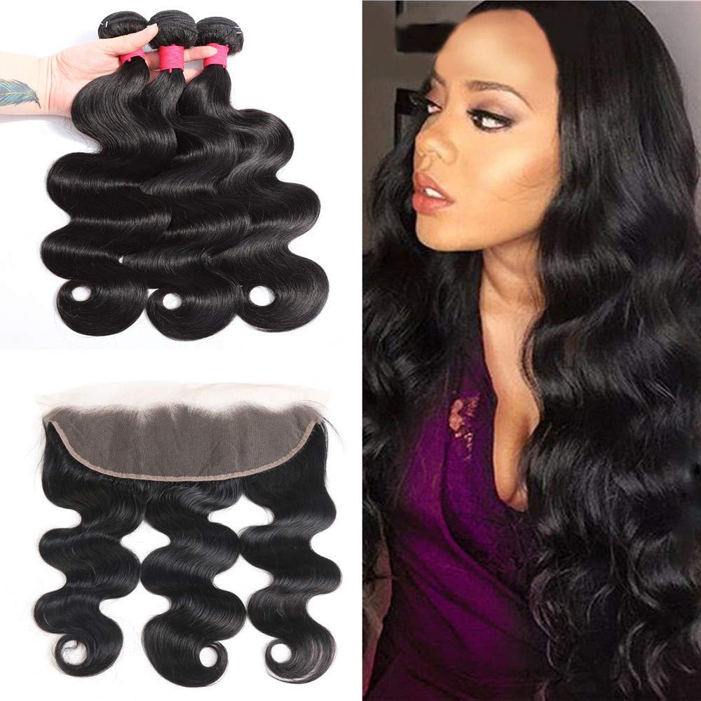 Amazon Com Brazilian Body Wave Bundles With Frontal 9a Unprocessed Virgin Human Hair 3 Bundles With Frontal 13x4 Ear To Ear Lace Frontal With Bundles Body Wave Natural Color 16 18 20 14 Beauty