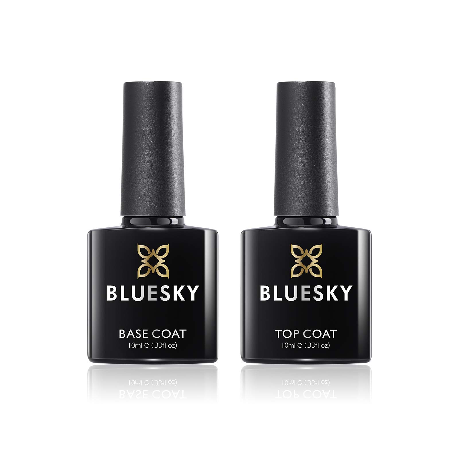 Bluesky Gel Nail Polishes Base and Gel Top Coat, Soak Off LED UV Gel Nail Polish Set, Long Lasting Shiny High Gloss Finish Clear, 2 x 10ml Bottles