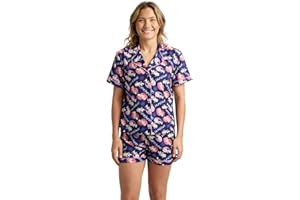 Bioworld Kpop Demon Hunter Kawaii Characters Women’s Notch Collar Button-Down Shirt and Shorts Sleepwear Set