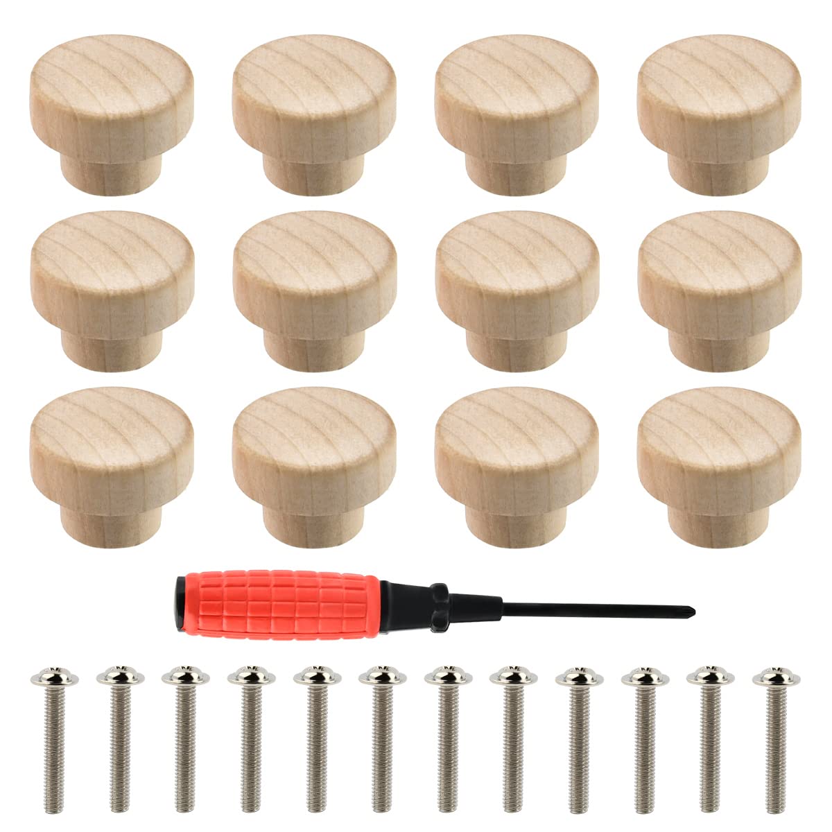 Wooden Drawer Knobs Cabinet Round Flat 12PCS Drawers in Wood Handles Cupboard Knobs Door Handle Kitchen Cupboard Handles KnobsChest of Drawers Woodens Door Knob Cupboards Wood Drawer-Knob 35mm/1.37'' — image 1