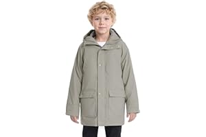 SOLOCOTE Kids Rain Jacket Hooded Lined Rubber RainCoats for Girls Boys Waterproof Windproof Size 5-14Y