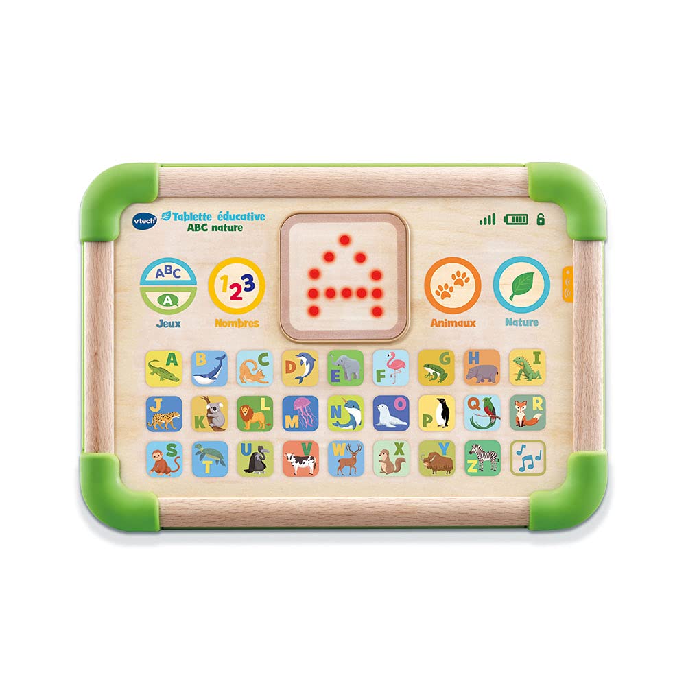 Vtech - Tablette Éducative Abc Nature, Tablette Enfants Interactive Et Sensorielle Partiellement En Bois, Jouet D'Éveil Alphabet Animaux, Cadeau Bébé Fille Et Garçon Dès 1 An - Contenu En Français