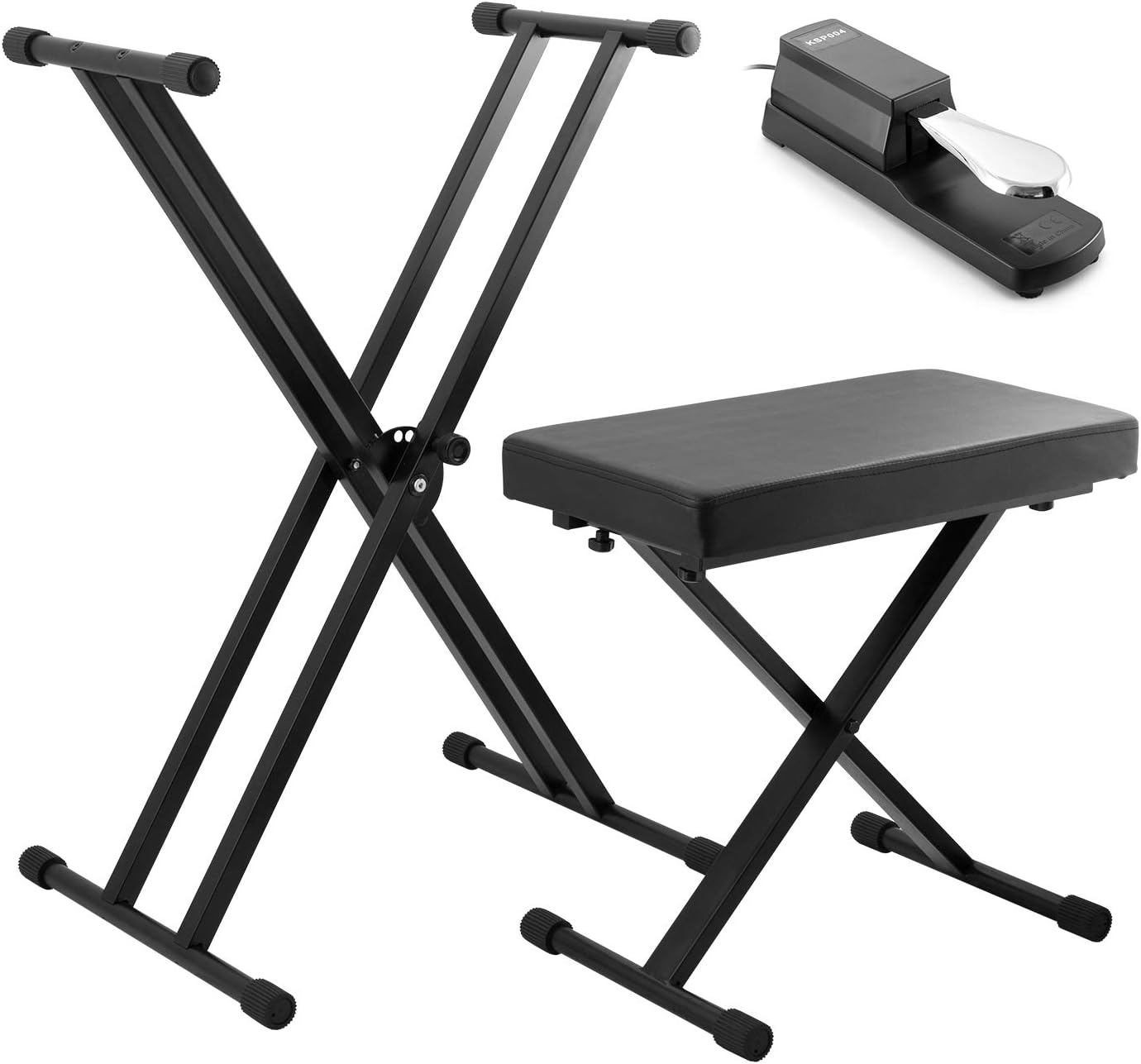 Tiger Keyboard Stand, Stool & Sustain Pedal Pack, Black/White