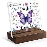 Juoqg Acrylic Sign with Wooden Stand, Butterfly Mental Health Gift, Modern Inspirational Decorative Sign