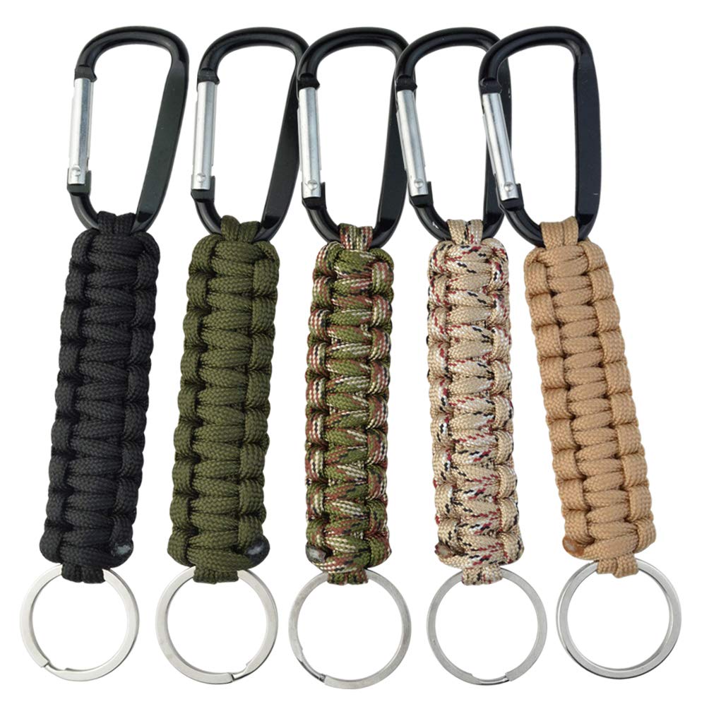 jerbro 5 Pcs Paracord Keychains with Carabiner Braided Lanyard Key Ring Hooks Hangers Survival Kits for Keys Outdoor Camping Hiking Backpack Fit Men Women - 5 Colors
