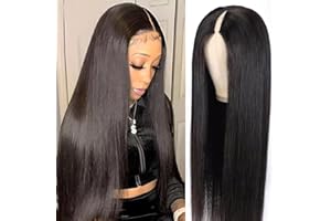 POBOKIX 22Inch V Part Wigs Human Hair Straight Brazilian Human Hair Wigs for Black Women Upgrade U Part Wigs No Sew in NO Glue Half Wigs Human Hair 180% Density Natural Color