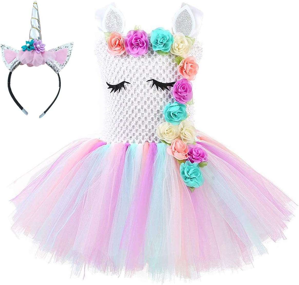 Unicorn Costume for Girls Dress Up Clothes for Little Girls Rainbow Unicorn Tutu with Headband Birthday Gift