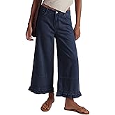 EVALESS Womens Wide Leg Jeans 2026 Trendy Mid-Rise Cropped Baggy Jeans Loose Fit Cute Ruffle Hem Trouser Denim Pants