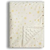 Donsonny Baby Blanket for Boys Girls Soft Minky with Double Layer Dotted Backing, Star and Moon Printed 30 x 40 Inch Receiving Blanket (Beige)