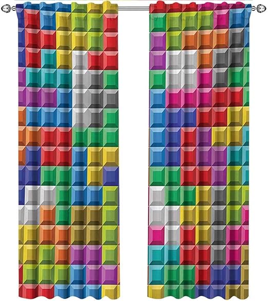 Juegos de vídeo, cortinas térmicas aisladas, coloridas y retro, bloques