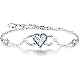 BlingGem Bracelet for Women 925 Sterling Silver Something Blue Gemstone Pink Cubic Zirconia Infinity Heart Charm Bracelet Wedding Jewelry Gifts for Women Wife Mom