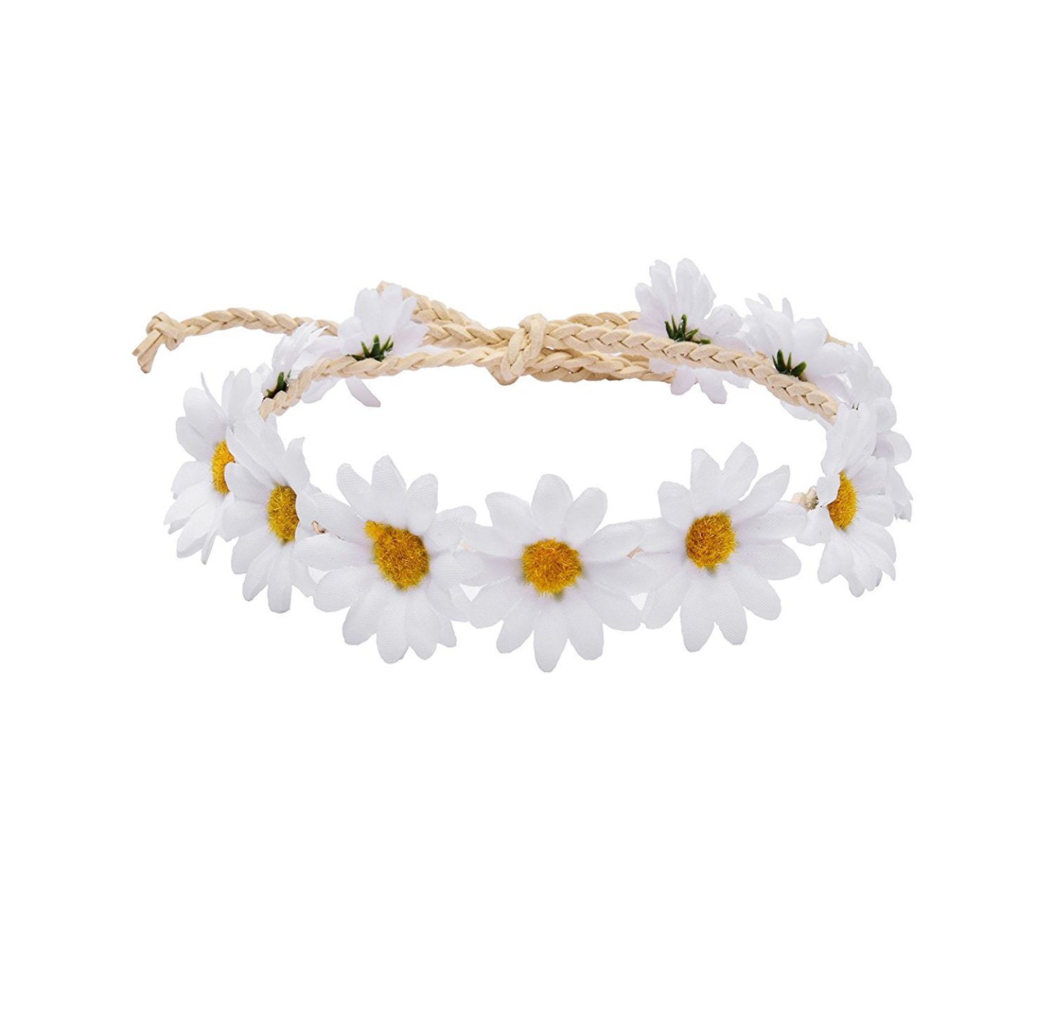 Floral Fall Boho Sunflower Crown Hippies Daisy Hair Wreath Bridal Headpiece Photo Props DY-01 (White) : Beauty