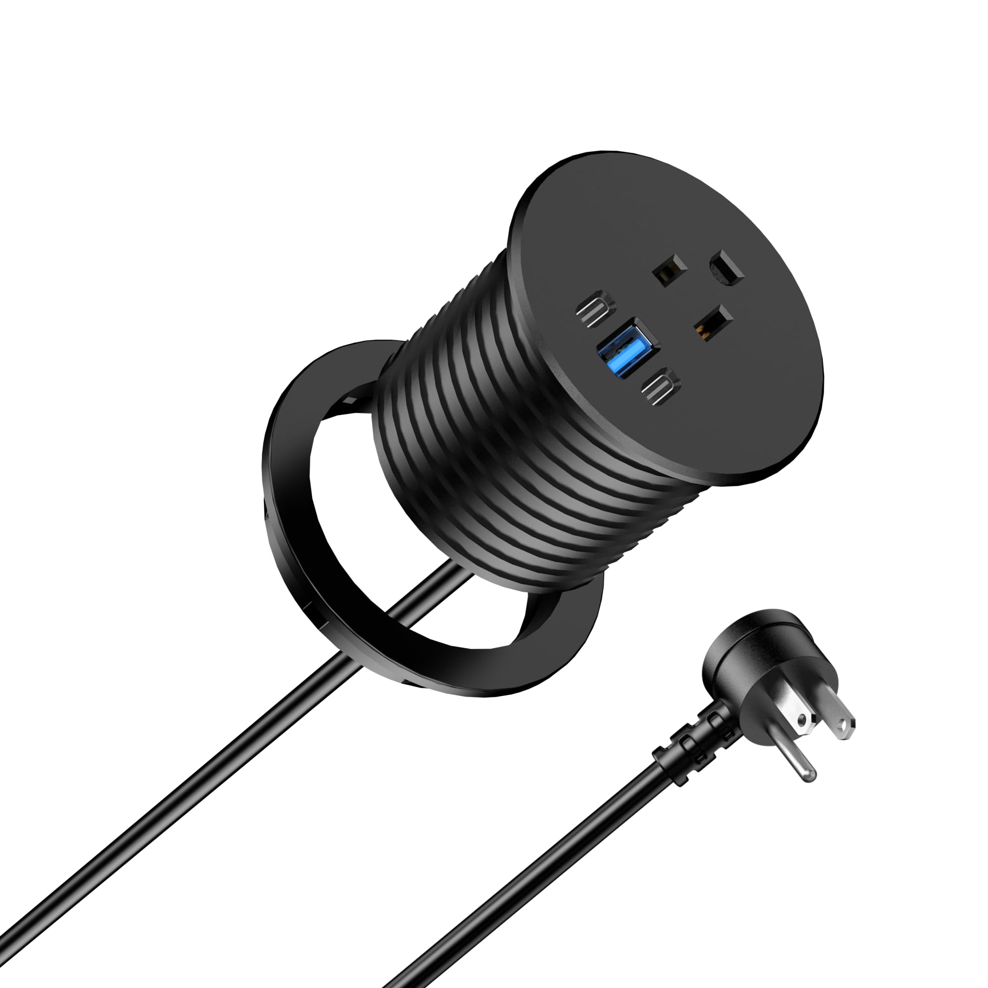 Photo 1 of 2.5 inch Power Grommet,20W USB-C Charging,1 Outlet with 2 USB C,1 USB Port,Furniture Flush Mount for Desktop,Recessed Power Strip,Workspace Essential Desk Outlet (Black, 6 FT)