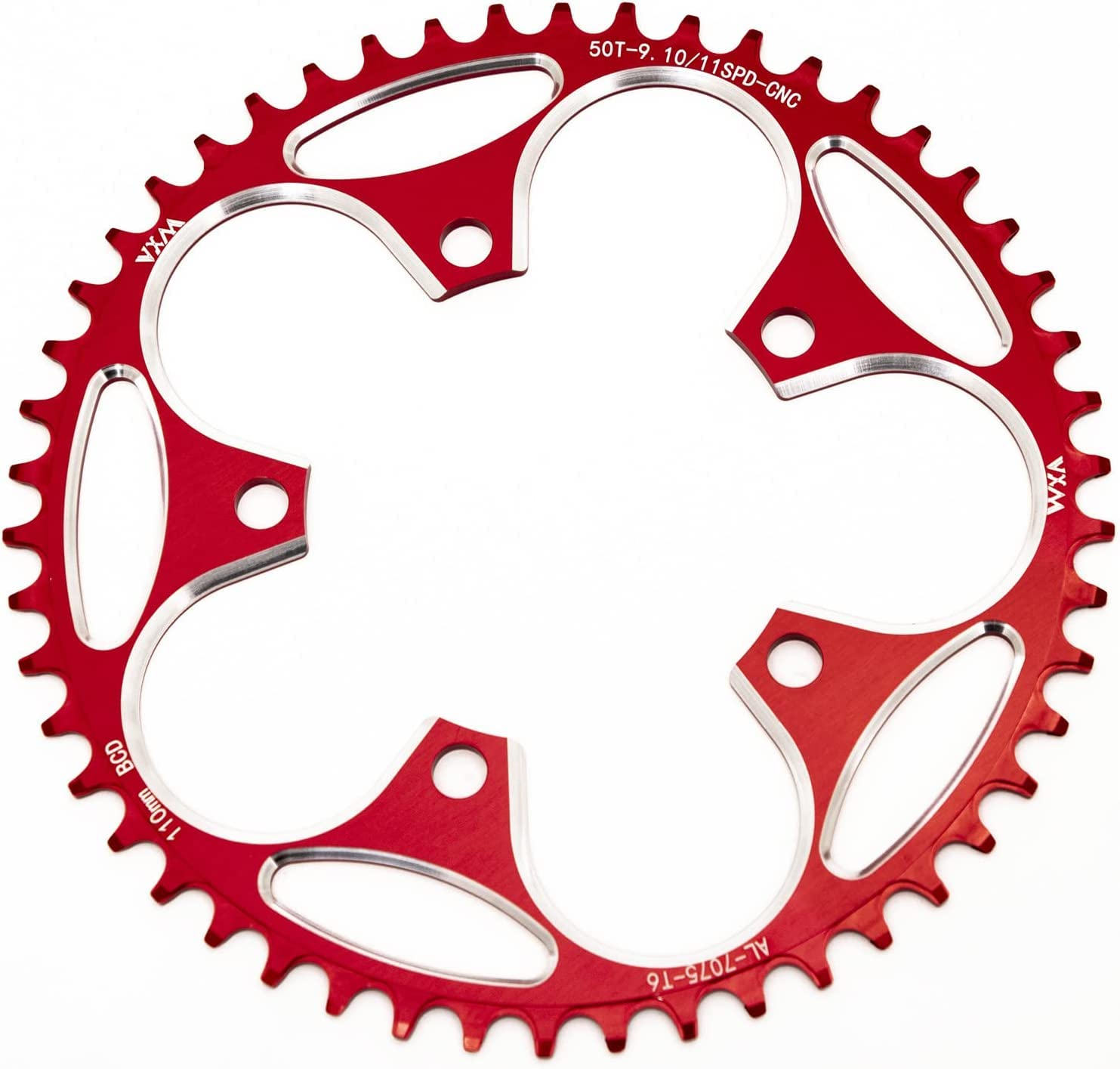 YBEKI Pro 110BCD Chainring 36-58T | CNC 7075-T6 Aluminium Narrow-Wide Chainwheel for 8-12 Speed Road Bikes | ISO 13041 Certified & EN 14781 UK Road Tested (red, 54T)