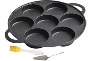 Cast Iron Pancake Pan Nonstick Cake Mold with 7-Hole Design Pancake Maker for Cooking Steak Pizza Breakfast Frying Baking
