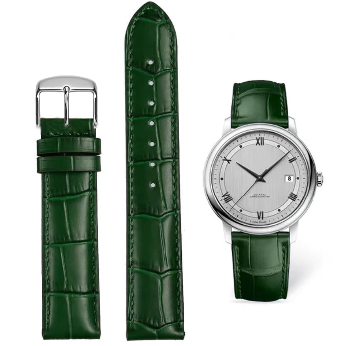Photo 1 of HEYOZURY Watch Bands Genuine Leather Embossed Alligator Grain Calfskin Replacement Strap for Women Men Bracelet Choose Color Width 16mm 17mm 18mm 19mm 20mm 21mm 22mm 22mm 24mm