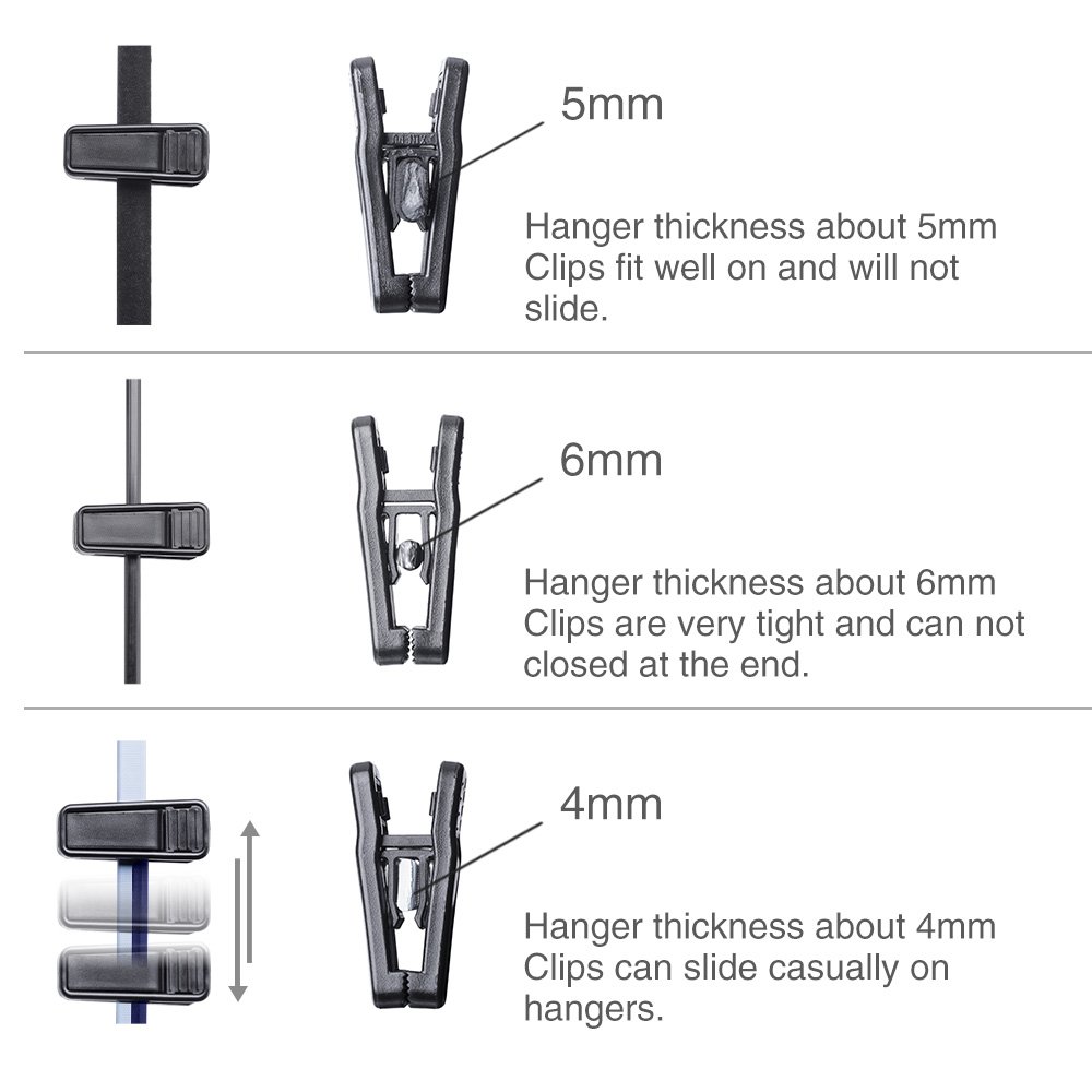 House Day Grey Plastic Finger Clips for Hangers, 100 Pack Pants Hanger