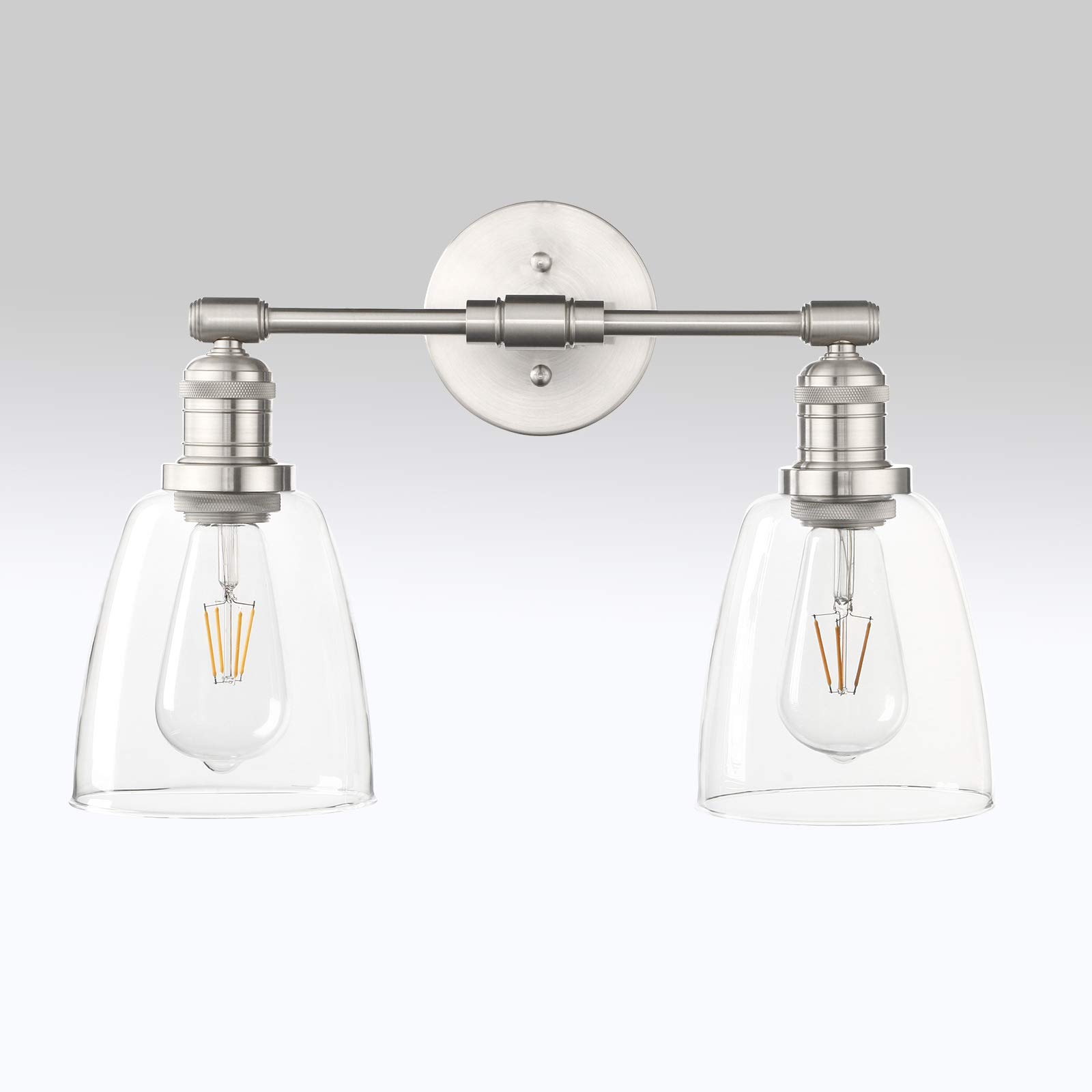 Phansthy Industrial Retro Style Dual Head Wall Lights Bell Glass Shade Double Head Vintage Wall Sconces E27 Indoor Light Loft Bar Kitchen Lamp Bedroom Vanity Mirror Lighting (Brushed)