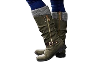 AODONG Boots For Women Warm Winter Boots With Heeled Pointed Toe Fashion Wedge Boots Pull on Mid-Calf Cowboy Boots Chunky