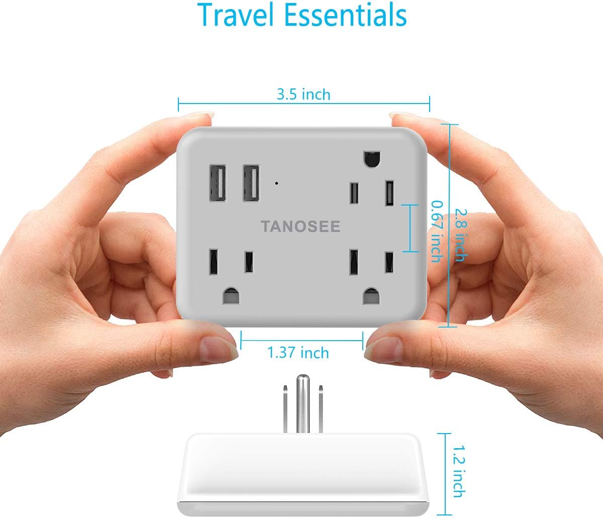 Multi Plug Outlet Extender for Cruise Essentials, TANOSEE Wall Outlet Plug Splitter with USB Wall Charger, Multiple Power Outlet Expander with Charging Station - - 