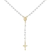 Barzel 18K Gold Plated Rosary Beaded Necklace, Virgin Mary Necklace, Guadalupe Necklace, 18 Inches with 2 Inch Extension, Waterproof, Tarnish Free, Made in Brazil