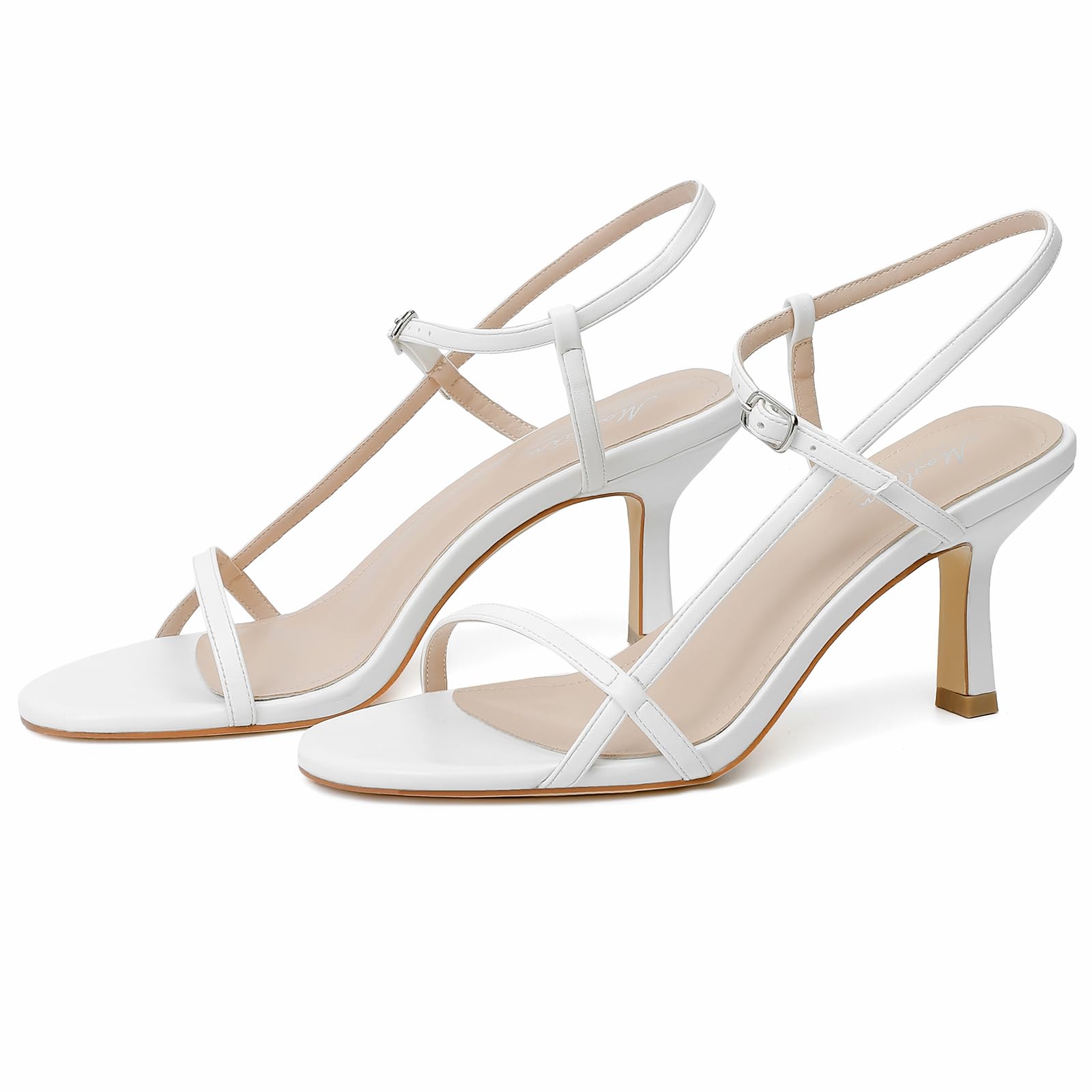 Photo 1 of ** VERY USED*** Mostrin White Strappy Heels for Women Low Kitten Heeled Sandals Adjustable Ankle Strap Round Open Toe For Homecoming Party Dress Wedding Size 8