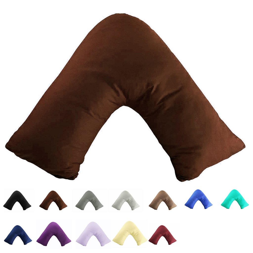 Gyulin 100% Cotton 300 Thread Count Soild Envelope Style V Shaped/Tri/Boomerang Standard Pillow Case Cushion Cover Only Cover No Insert (Brwon