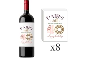 FBCCZEY 8 Pcs 40th Birthday Gifts for Women Men Wine Labels, Happy 40th Birthday Party Decorations Woman Man Wine Bottle Stickers, 40 Year Old Bbirthday Gifts for Women, 40th Wine Bottle Labels