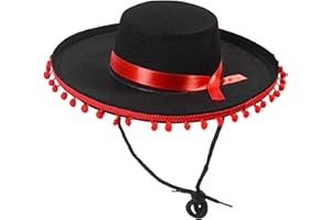 Mexican Sombrero Hat Wide Brim Costume Headwear With Pom-Poms Festival Accessories For Men Women