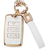 CACARLIKE for Land Rover Key Fob Cover with Leather Lanyard, Car Key Fob Case Compatible with 2018-2023 Range Rover Evoque Vogue Discovery 5 Sport Jaguar E I-PACE Smart Key Protector Holder