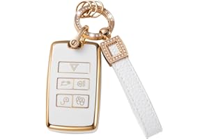 CACARLIKE for Land Rover Key Fob Cover with Leather Lanyard, Car Key Fob Case Compatible with 2018-2023 Land Rover Range Rover Evoque Vogue Discovery 5 Sport Jaguar E I-PACE Smart Key Protector Holder