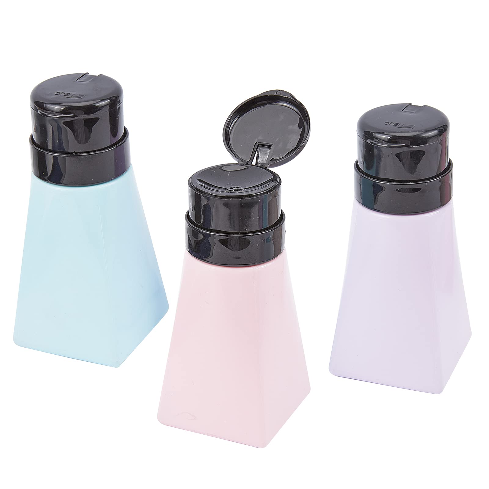 NICENEEDED 3Pcs Push Down Empty Bottle Dispenser for Nail Polish Remover, 200Ml(6.7Oz) Professional Pump Dispensers Empty Plastic Bottle for Lip Eye Makeup Remover