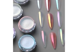 Pretty Diva 8 Colors Iridescent Pearl Chrome Nail Powder, Aurora Pearl Nails Chrome White Pearl Chrome Powder for Nails Metallic Manicure Pigment